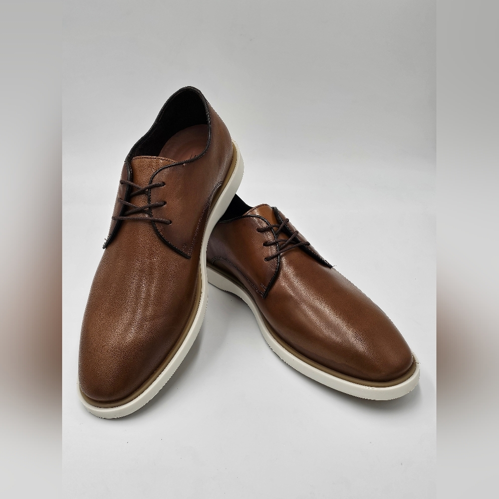 Rich Brown Leather Oxfords with Black Laces and White Soles